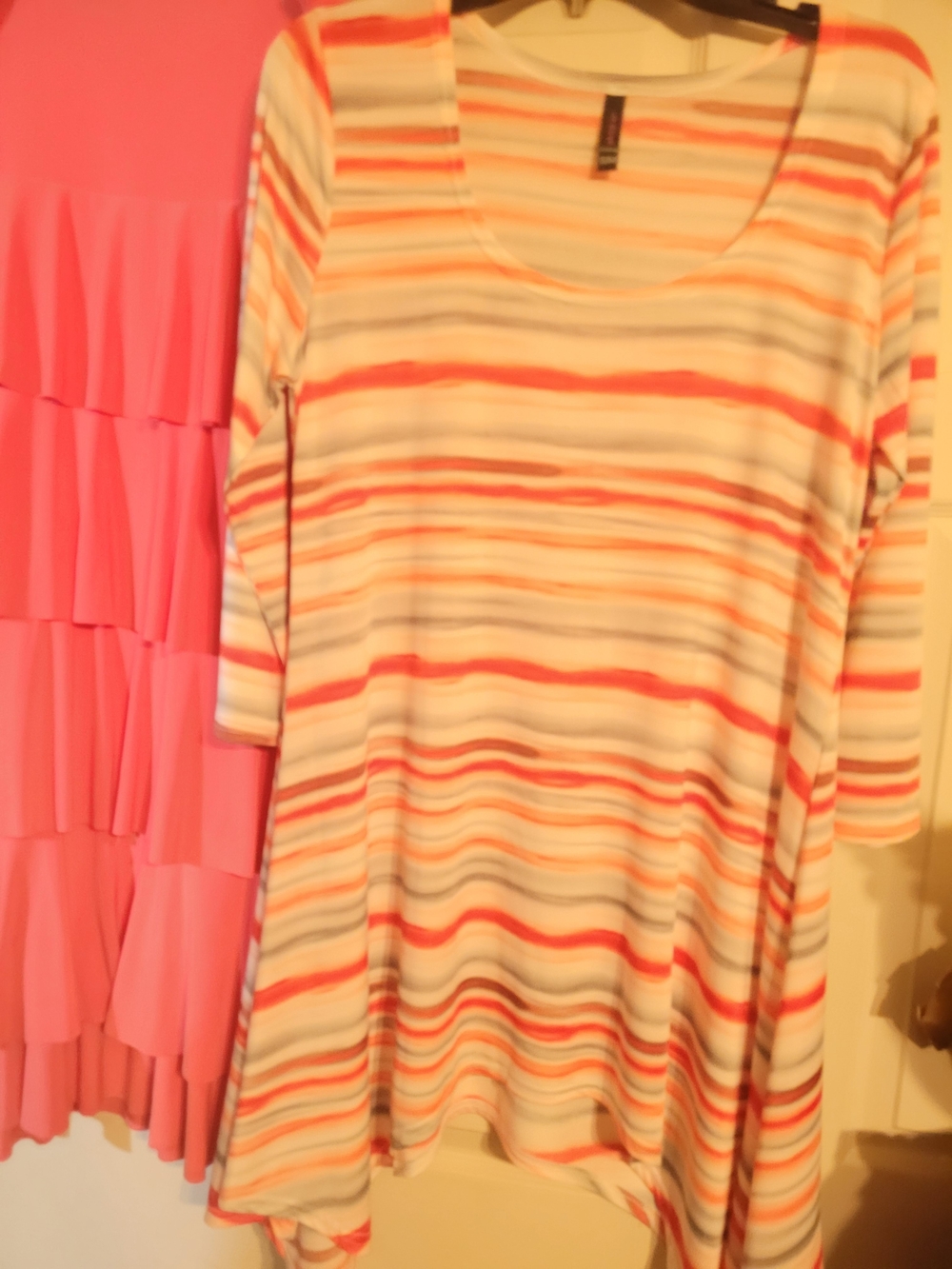 Women’s Striped Scoop Neck Maxi Dress in Coral and Cream